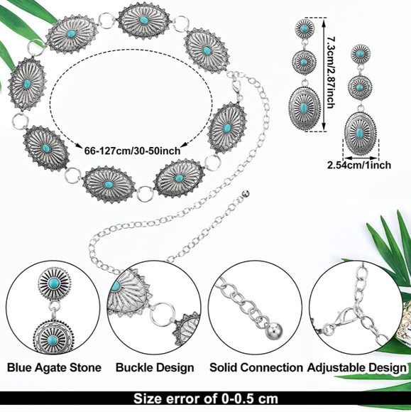 New concho adjustable belt buckle 30-50" and matching earrings - Picture 3 of 5